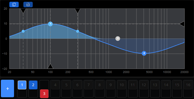 e q filter chart with two active filters and one inactive filter.